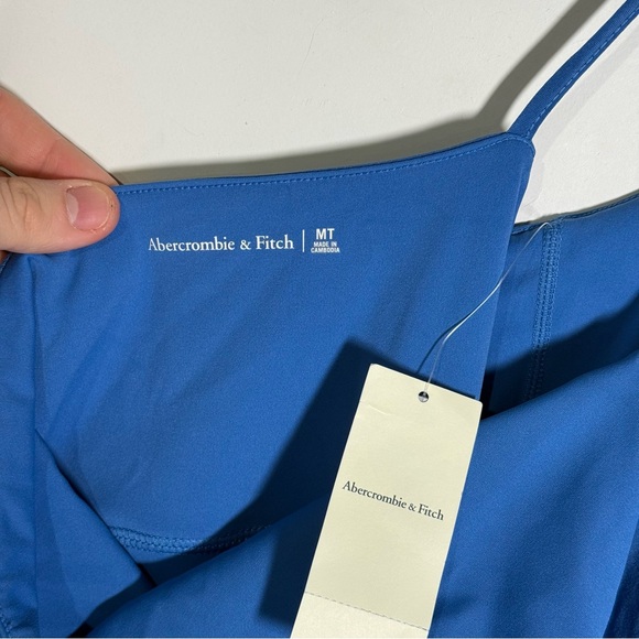 Abercrombie Wide Strap Traveler Mini Dress V-Neck Blue Size Medium TALL NWT - Picture 8 of 11
